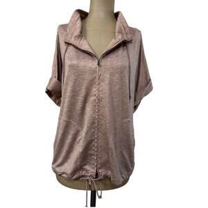 ST. JOHN Collection Jacket Peach Short Sleeve Funnel Neck Full Zip